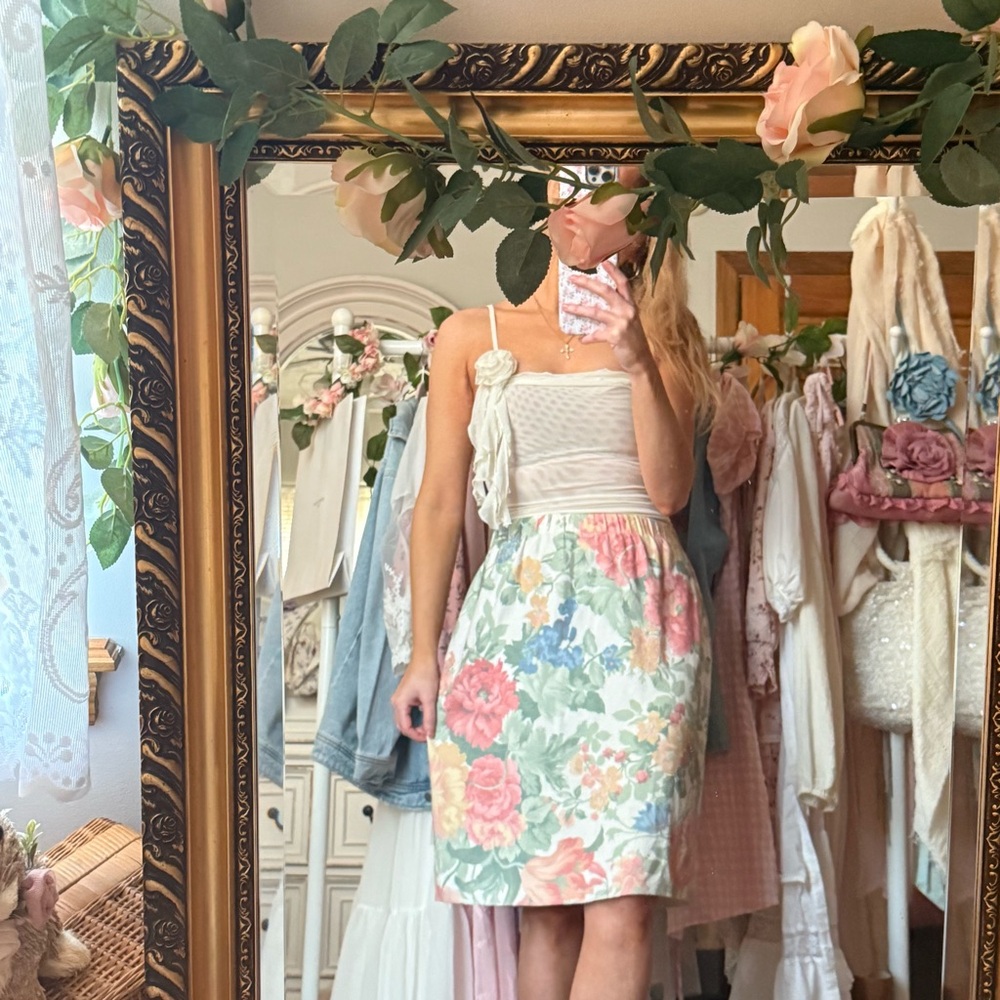 Vintage Pastel Floral Print Skirt